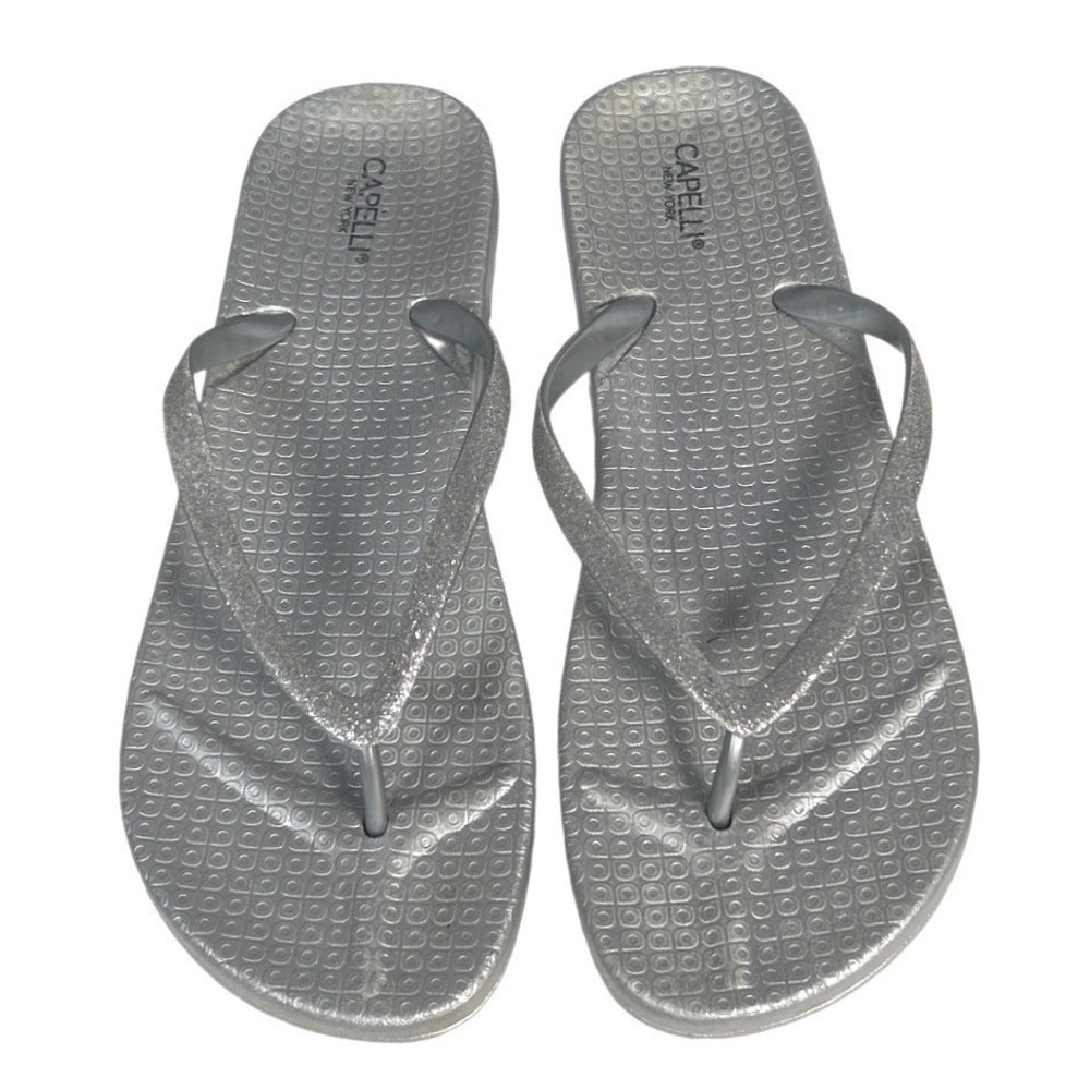 Capelli New York Womens Flip Flop Sandals Silver Metallic Glitter Size 11 - Picture 3 of 7